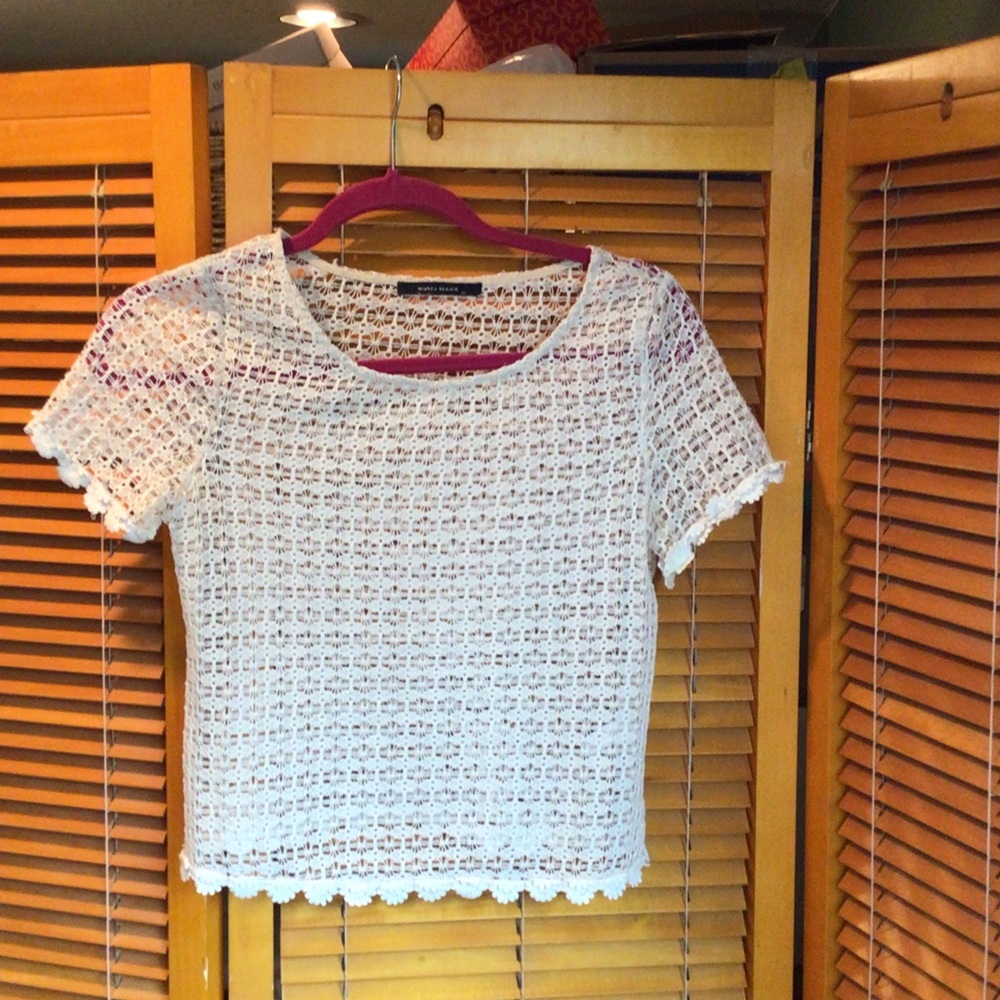 White Crochet Short-Sleeve Top by Humu Maki